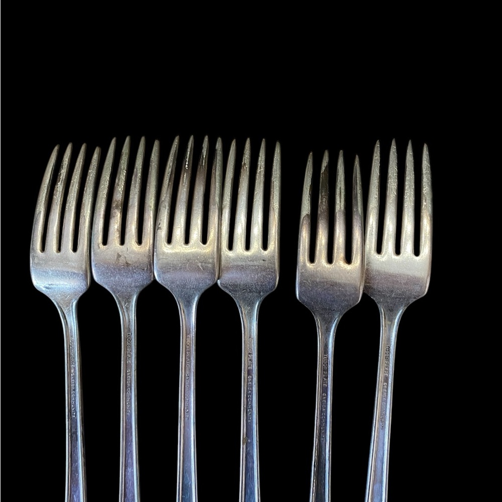 VTG Oneida Tudor Plate 1939 Fortune Silverplate Flatware Set - Floral Art Deco - Picture 11 of 15